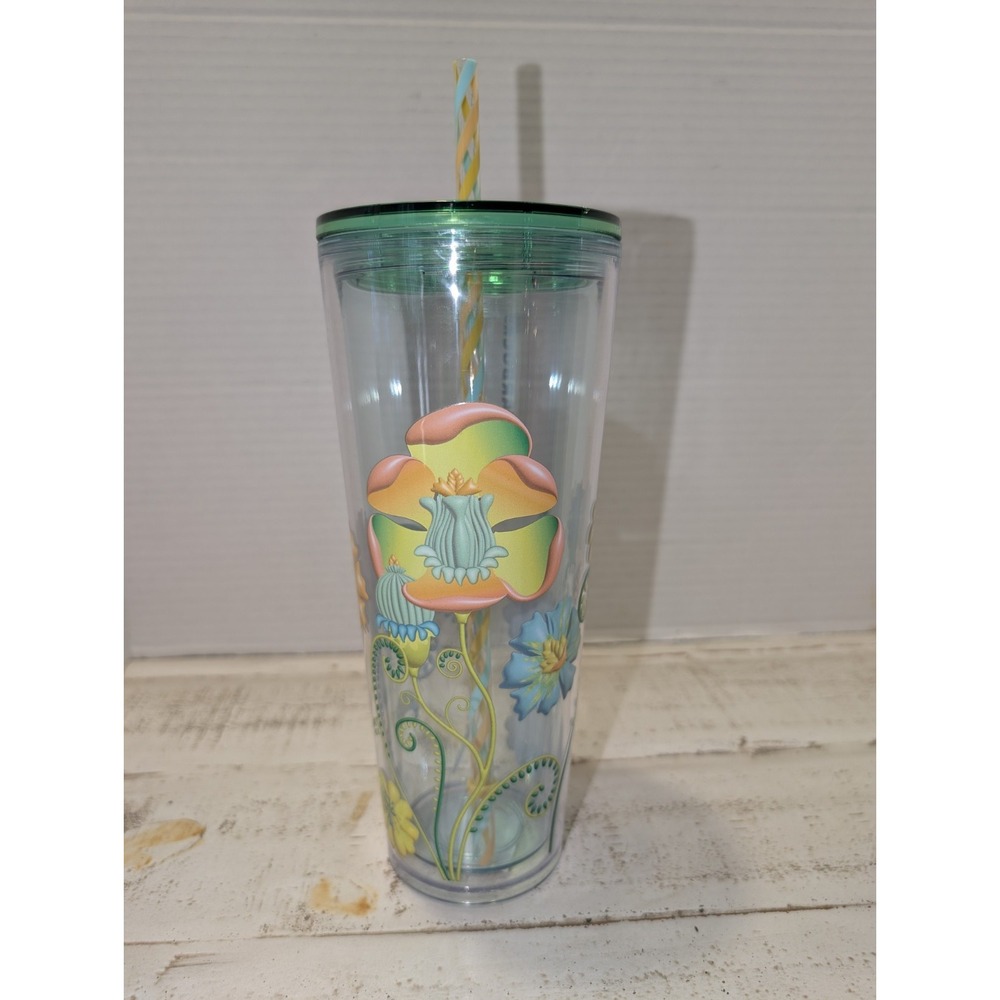 Starbucks‎ Summer 2025 Floral Clear Green Transparent 24 oz Cold Cup Tumbler